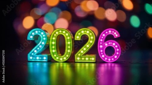 Colorful Glowing 2026 Numbers With Bokeh Background