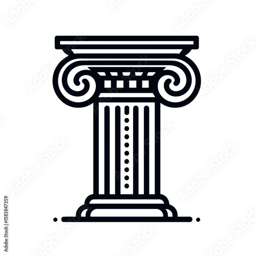 Classical column icon in outline vector style, black and white, architecture and history concept