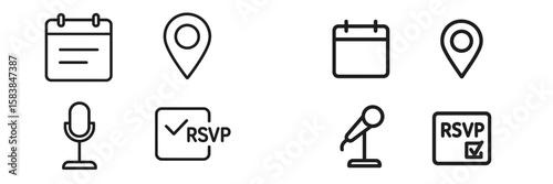 Icons representing event planning, RSVP, and scheduling tools for organizers and participants in various social gatherings