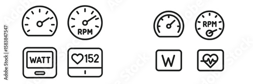 Visual display of fitness metrics featuring heart rate, wattage, and RPM readings