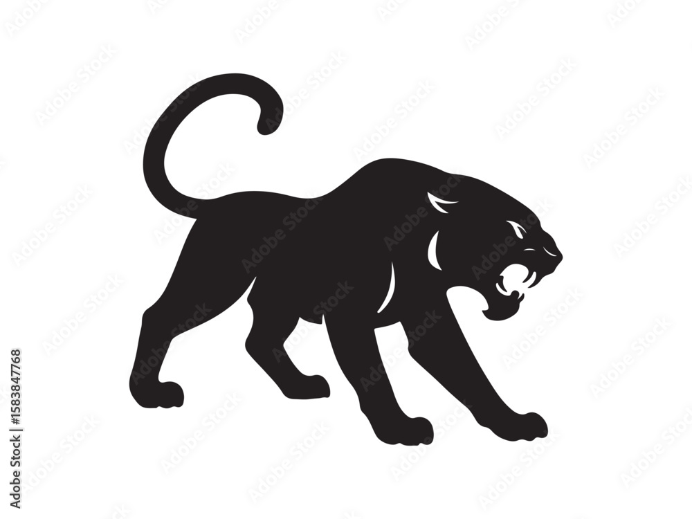 Obraz premium Angry tiger silhouette, Angry tiger running, Tiger silhouette vector illustration 