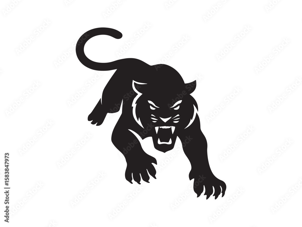 Obraz premium Angry tiger silhouette, Angry tiger running, Tiger silhouette vector illustration 