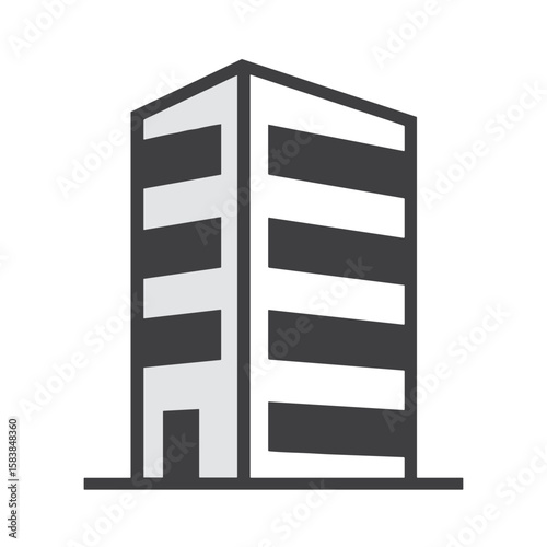 Modern office building icon in flat vector style, black and gray colors, real estate and business concept