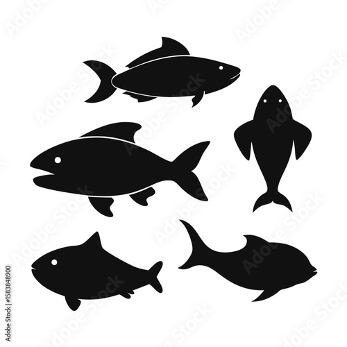 6 Fish Silhouette Vector Illustrations