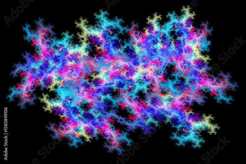Abstract fractal rainbow background. Airy colorful spongy spots merge on a black background. 3D rendering. 3D illustration.