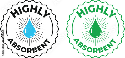 Set of highly absorbent rubber stamp vector badges – sticker icons for diaper, hygiene, sanitary pad, and packaging label design, suitable for business branding use.