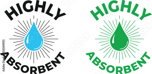 Set of highly absorbent rubber stamp vector badges – sticker icons for diaper, hygiene, sanitary pad, and packaging label design, suitable for business branding use.