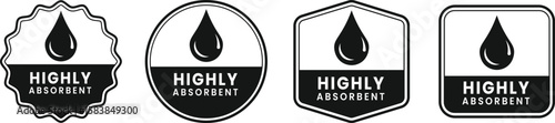 Set of highly absorbent rubber stamp vector badges – sticker icons for diaper, hygiene, sanitary pad, and packaging label design, suitable for business branding use.