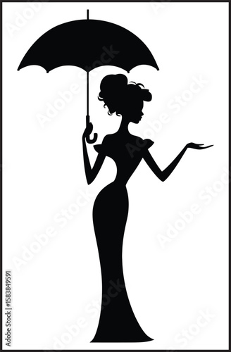 Woman with Umbrella Silhouette Vector 