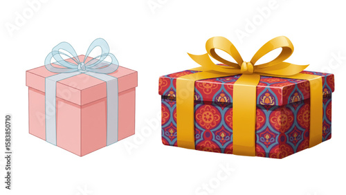Two different decorative gift boxes, perfect for designing greeting cards, social media posts, or promotional banners with themes of celebrations.