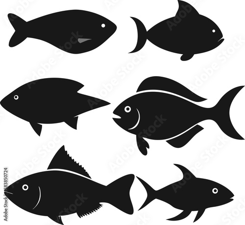 6 Fish Silhouette Vector Illustrations