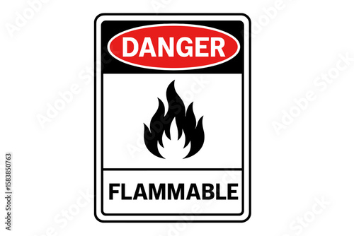 Danger Flammable Sign Vector Illustration, Transparent Background, Fire Hazard Warning Icon, Safety Symbol for Industrial and Chemical Use, High Risk Flammable Material Label