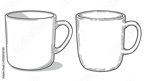 Pair of mugs rendered in a minimalist style, ideal for coffee branding, cafe design, and product mockups with editable shapes.