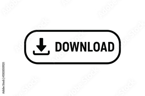 Download button vector icon. Simple line art symbol for web and app user interface. UI UX element for website design. Black flat illustration isolated on white background.