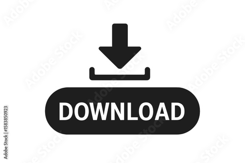 Download button vector icon. Black and white arrow symbol for web interface design. UI UX graphic element for website or mobile app. Click to save data. Digital sign.