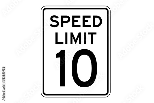 Speed limit 10 mph sign. Traffic control regulatory sign with ten miles per hour speed limit. Road safety warning symbol for driving. Vector illustration isolated icon.