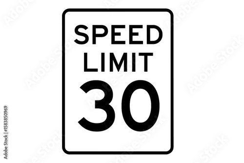 Speed limit 30 mph road sign vector illustration. Traffic regulation and safety symbol for driving. Isolated highway warning icon for transportation and legal speed limit.