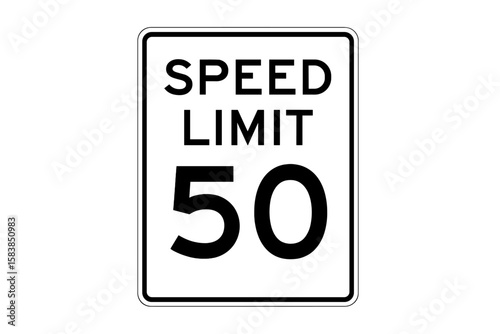 Speed limit 50 mph road sign, a US traffic regulatory symbol for driving safety. Printable highway and street rule sign. Vector illustration isolated on a background.