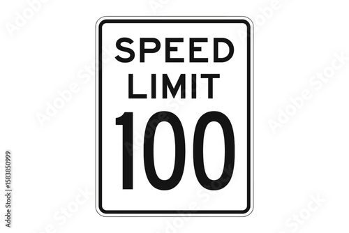 Speed limit 100 mph sign vector icon. US traffic regulation roadsign symbol for highway safety. Maximum one hundred miles per hour driving warning. Isolated illustration.