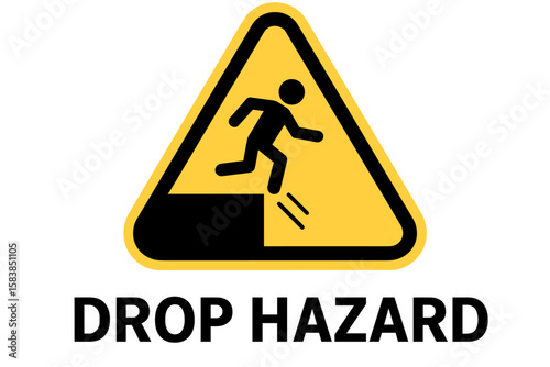 Drop hazard warning sign vector. Fall risk symbol. Safety icon with pictogram of person falling from a ledge. Sudden drop danger & accident prevention ahead concept.