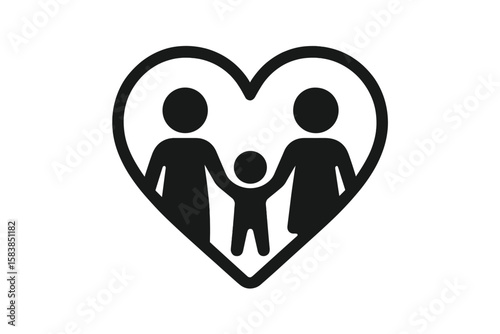 Family Love Icon, Parents and Child Holding Hands in Heart Shape, Caring Relationship, Parental Support, Happy Family Symbol, Unity, Affection, Parenting, Togetherness, Vector Illustration