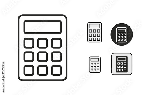 Simple flat calculator icon set, calculator symbols for app, web, and UI design, transparent PNG and vector illustration, finance and math tools collection