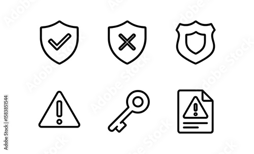 Dark mode security and protection icons with shields and alerts