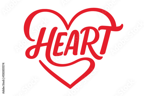 Heart word lettering logo in a heart shape. Love symbol for Valentine's Day or wedding. Red romantic calligraphy typography. Vector icon illustration for greeting card.