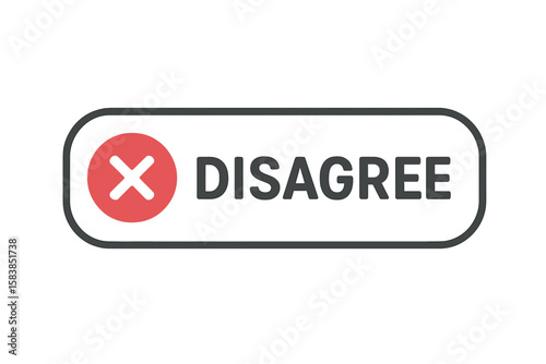 Disagree Button Icon, Web User Interface Element, Red X Symbol, Negative Action UI Design, Modern Vector Illustration, Flat Design Isolated on White, Transparent PNG Graphic Concept