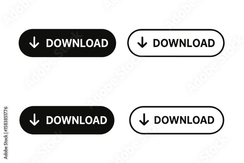 Download Buttons Set Transparent PNG and Vector Illustration Collection, Modern Web Interface Icons, Digital UI Elements for Websites and Mobile Apps, Flat Design Pack