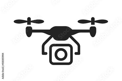 Simple drone icon with quadcopter design and camera symbol, transparent PNG and vector illustration, modern aerial technology, UAV concept for digital and print usage