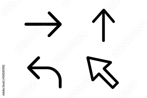 Arrow icon set. Collection of black web icons in line style. Various direction signs for web and mobile app. Navigation, cursor, UI, and web graphic vector elements.