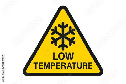 Low Temperature Hazard Warning Sign Vector – Caution Symbol with Snowflake Icon, Yellow Triangle, Industrial Safety Alert, Cold Environment Risk, Transparent PNG Illustration