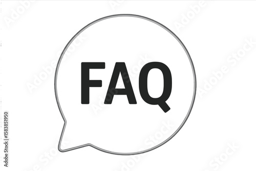 FAQ Speech Bubble Icon, Customer Support Help Symbol, Transparent Vector Button, Black and White Minimalist Design, Frequently Asked Questions Concept, Editable PNG and Vector Illustration