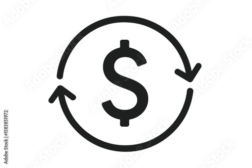 Circular Dollar Currency Exchange Icon. Money Transfer Symbol for Banking, Finance, Payment, Mobile App, Web UI. Vector Illustration on White Background. Financial Transaction Concept Design
