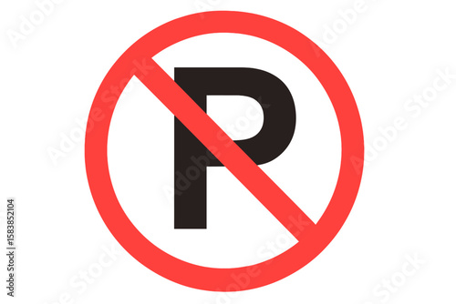 No Parking Sign Vector Illustration. Red Circle Prohibition Symbol with Black P Letter. Traffic Regulation, Urban Street Warning, Road Safety, City Transport, Transparent Background, Printable Clipart