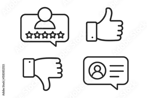 Customer satisfaction icons set in thin line style. Feedback, review, and rating symbols. Like and dislike, user experience survey for web and mobile app interface design.