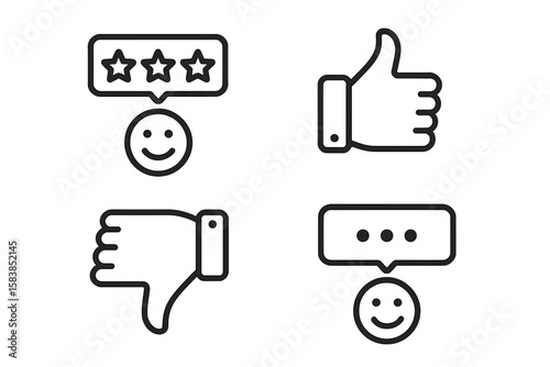 Customer satisfaction line icon set. Feedback, review, and rating symbols for web and mobile app. Vector collection with like, dislike, comment, and client experience.