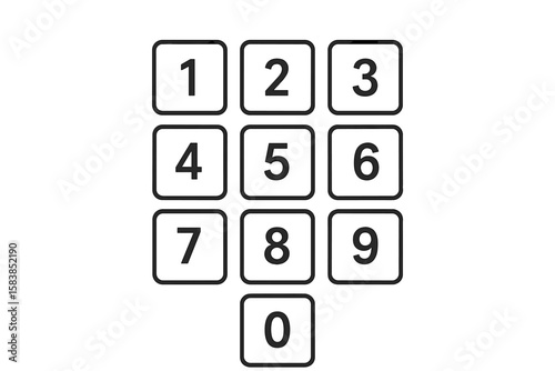 Number Button Pad Vector Illustration, Transparent PNG, Numeric Keypad Design, Digital Interface Buttons, Modern UI Elements, Minimalist Number Pad Layout