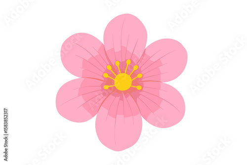 Cute pink flower in cartoon 3D style. Stylized spring blossom icon. Japanese sakura or cherry blossom. Floral graphic design element. Vector illustration isolated. Nature.
