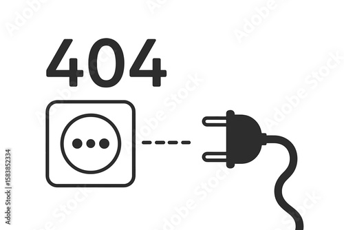 404 error page not found concept. Unplugged electric plug and socket. Disconnection, loss of connect, offline. Website banner for unavailable page. Vector illustration.