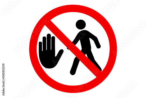 No Entry Prohibitory Sign Vector. Stop Hand and Pedestrian Silhouette. Red Circle Warning Symbol. Forbidden Access. Do Not Enter. Caution Safety Notice. Isolated Transparent PNG Clipart Illustration.