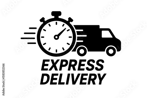 Express delivery icon with a stopwatch and a moving truck. Fast shipping service for logistics and e-commerce. Urgent parcel transport vector symbol for web and apps.
