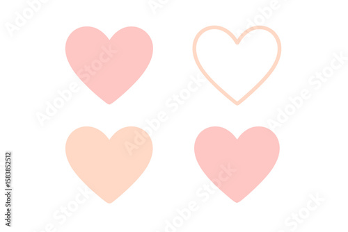 Pastel Heart Shape Icon Set. Soft Pink and Peach Love Symbols. Minimalist Valentine’s Day, Romance, Wedding, and Social Media Elements. Transparent Background Vector Illustration.