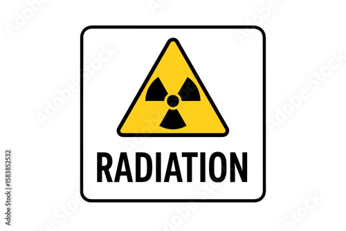 Radiation warning sign with radioactive trefoil symbol. Nuclear energy hazard concept. Danger toxic waste alert label. Safety first icon for industry. Vector illustration.