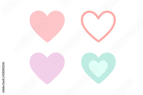 Heart Shape Icon Set, Love Symbols in Soft Pastel Colors, Transparent PNG and Vector Illustration Collection, Romantic Design Elements for Valentine’s Day and Decoration