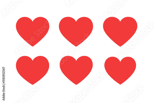 Set of Red Heart Shape Icons, Transparent PNG and Vector Illustration, Love Symbols, Romantic and Valentine Design Elements, Flat Style Hearts for Digital and Print Use
