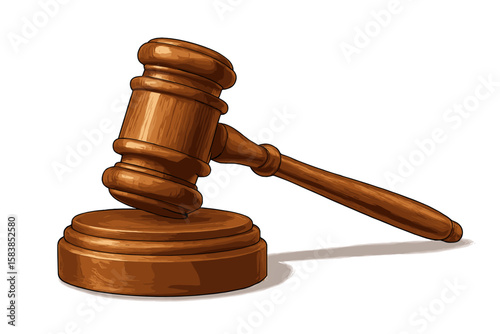Wooden Judge’s Gavel and Sound Block for Courtroom, Law and Justice, Legal Decision, Auction, Sentencing, Verdict, Legal Proceedings, Symbol of Authority, Vector Illustration