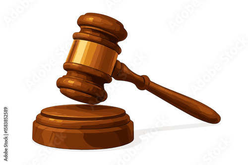 Judge’s Gavel and Sound Block. Wooden Courtroom Hammer for Legal Decisions, Law and Justice Symbol, Auction Bidding Tool, Legal Authority, Courtroom Illustration, Vector Isolated on White