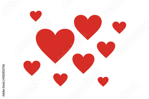 Set of red hearts vector illustration. Love symbol icon collection isolated on transparent background. Valentine's Day, wedding or romantic celebration graphic design element.